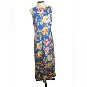 Ralph Lauren Blue Floral Sleeveless Maxi Dress. 100% Linen. Size 6. Quiet Luxury